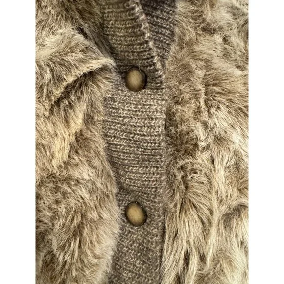 Vintage Monterey Fashions Faux Fur & Knit Womens Jacket Size 14 Tan Beige Made I - Picture 6 of 9